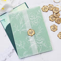 SWANGSA 100 Sets Wedding Invitations Wraps, Vellum Jackets for 5x7 Invitations & Self Adhesive Antique Gold Eucalyptus Wax Seal Stickers for Wedding Bridal Baby Shower Birthday Envelopes (White Rose)