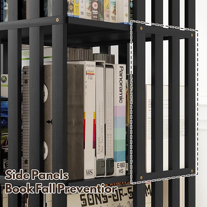 XIMN 360° Rotating Bamboo CD/DVD Shelf - 6-Tier Space-Saving Media Storage Cabinet for Movies, Organizer with Super Compact Design (Black, 6 Tier)