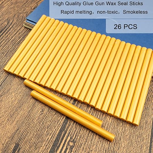 Wax Seal Stick, Ioggtser 26 PCS Gold Mini Glue Gun Wax Seal Stick for Wax Seal Stamp, Sealing Wax Sticks for Wedding Invitations, Cards, Envelopes
