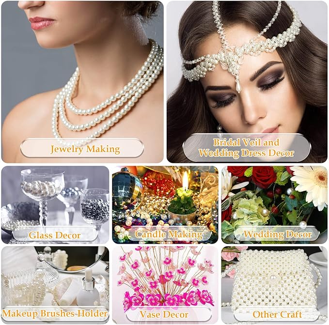 Pearl Beads for Craft, Anezus 500pcs Ivory Faux Fake Pearls, 10 MM Small Sew on Pearl Beads with Holes for Jewelry Making, Bracelets, Necklaces, Hairs, Crafts, Decoration and Vase Filler