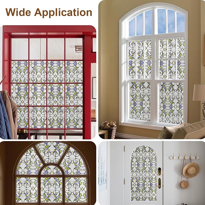 3D Stained Glass Window Film, Decorative Window Privacy Film for Bathroom,Front Door,Home, Sun Blocking Heat Control,Static Cling, Genes 23.6inch x 35.4inch