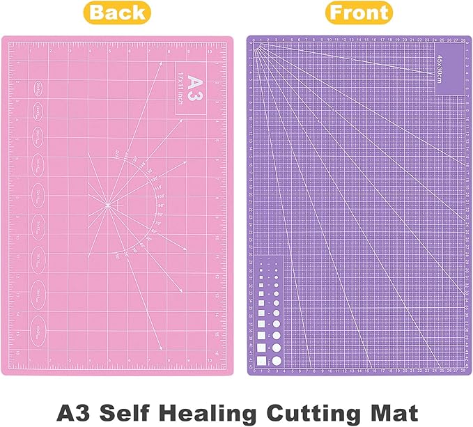 2 PCS Self Healing Cutting Mat 12" x 18": Sewing Rotary Cutting Mat for Crafts and Fabric Sewing Scrapbooking Quilting and Precision Cutting Purple & Pink Design (2, Purple & Pink)