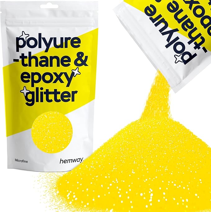 Hemway Polyurethane & Epoxy Resin Glitter 100g / 3.5oz Metallic Crystal Flake Additive for Flooring Jewelry Tumblers Glass Pigment - Microfine (1/256" 0.004" 0.1mm) - Fluorescent Yellow