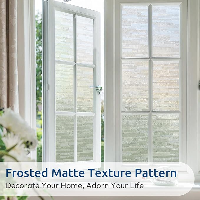 rabbitgoo Window Privacy Film, No Glue Frosted Glass Film, Static Cling UV Blocking Non Adhesive Reusable Heat Control Window Vinyl Clings for Home, Office, Frosted Silk, 35.4 x 118.1 Inches