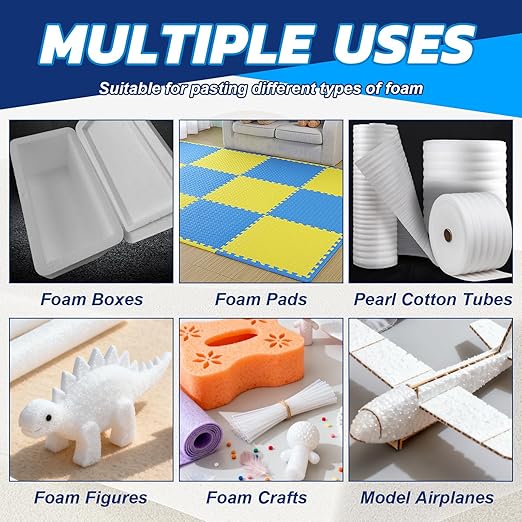 JAOJAO Foam Glue, Foam Adhesive Superior Adhesion Easy to Apply Quick-Drying Transparent for Plastic Sheet Eva Sponge Rubber Pearl Cotton for Crafts Decoration Aircraft Model, 120ml