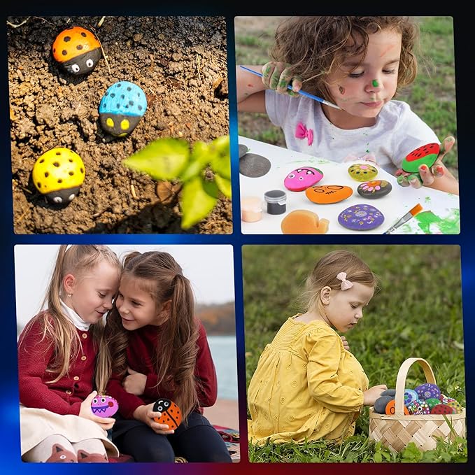 Halobios Rock Painting Kit, 12 Rocks for Painting, Arts and Crafts for Kids Ages 6-12, Rock Painting Kit for Adults, Art Supplies for Birthday Children's Day Gifts