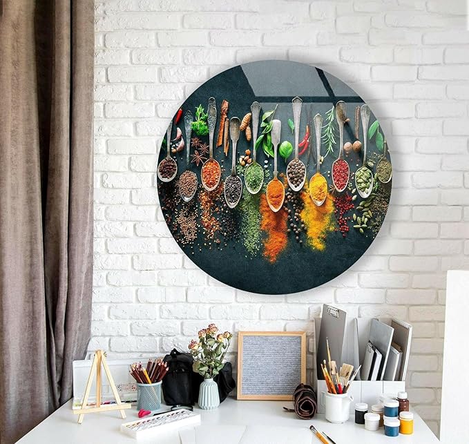 My Photostation.com 15.8''(40cm) Diameter Colorful Herbs Round Glass Wall Art Tempered Glass Printing Wall Decor Large Wall Art Wall Hangings