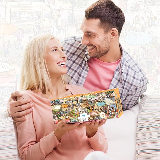 MOMIBOOK Puzzles for Adults 1000 Piece Jigsaw Puzzles of Let's Go! to The Market, Painting Image Difficult Challenging Hard Impossible Puzzle, Cute Funny Toys & Games Christmas Birthday Gifts