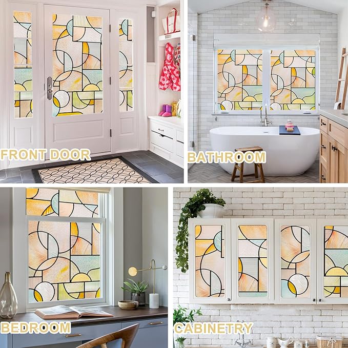 3D Stained Glass Window Privacy Film, Heat Control UV Blocking Static Cling Decorative Window Film for Bathroom,Front Door,Home Non Adhesive,16.9 x 39.3 inches Wilderness