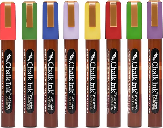 Chalk Ink Chisel Tip Wet Wipe Chalk Markers (Wildflower, 6mm, 8 Pack)