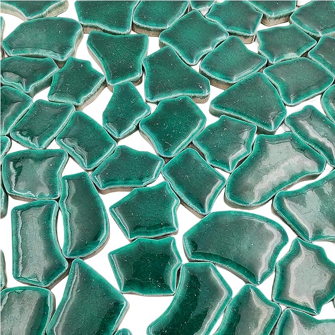 0.78"-1.57" Irregular Ceramics Mosaic Tiles,1.1LB Mosaic Pieces Stones for Home Decoration DIY Craft Plates Flowerpots Vases Cups Mosaic Making Supplies (Cracked Ice Green)