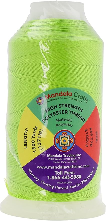 Mandala Crafts Lime Green Heavy Duty Thread -1500 Yds Tex 70 Thread for Sewing Drapery Jeans Leather Hair - Bonded Polyester Thread Outdoor Marine Upholstery Threads