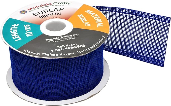 Mandala Crafts Royal Blue Burlap Ribbon 2.5 Inches Wide Jute Ribbons for Crafts - 20 Yds Roll Rustic Burlap Wrap Trim Ribbons for Wreaths Bows Wedding Party Decoration