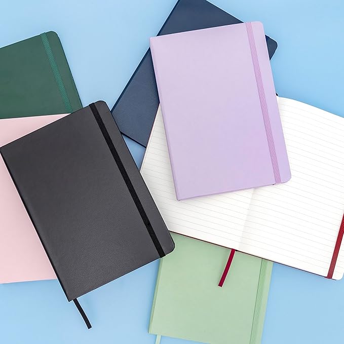 PAPERAGE Lined Journal Notebook, 10 Pack, (Pastel Rainbow), 160 Pages, Medium 5.6 in x 8 in - 100 GSM Thick Paper – Hardcover Journaling Notebook for Work, School & Note Taking