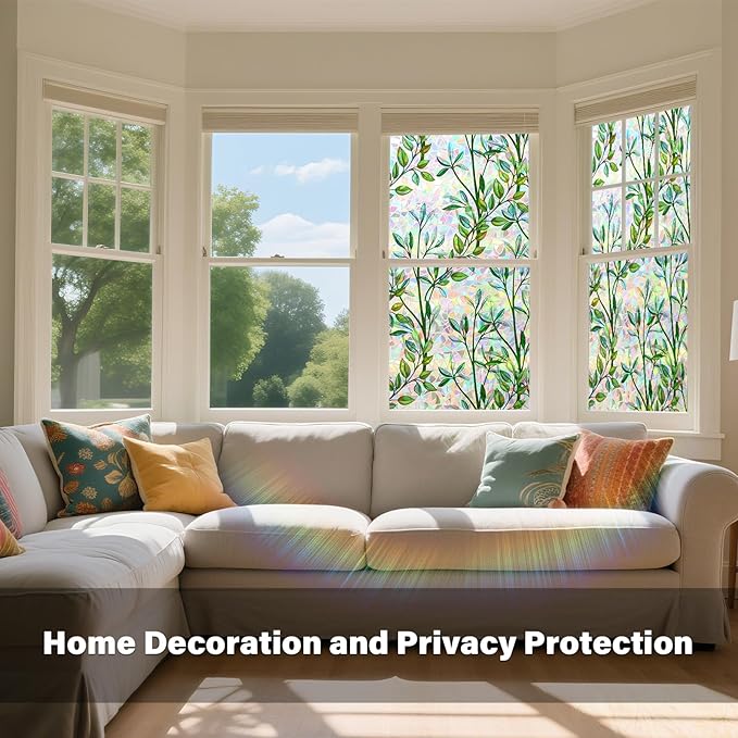 Donox Window Privacy Film, 3D Decorative Window Vinyl Decorative Stained Glass Window Film, Anti-UV Sun Blocker Heat Control for Home, 35.4 Inch x 13.1 Feet (with Installation Tool)