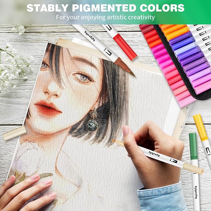 Markers for Adult Coloring, 100 colors Dual Brush Pens Art Coloring Pens with Fine Tip and Brush Tip for Adult Kids Drawing Lettering Calligraphy (White Set)