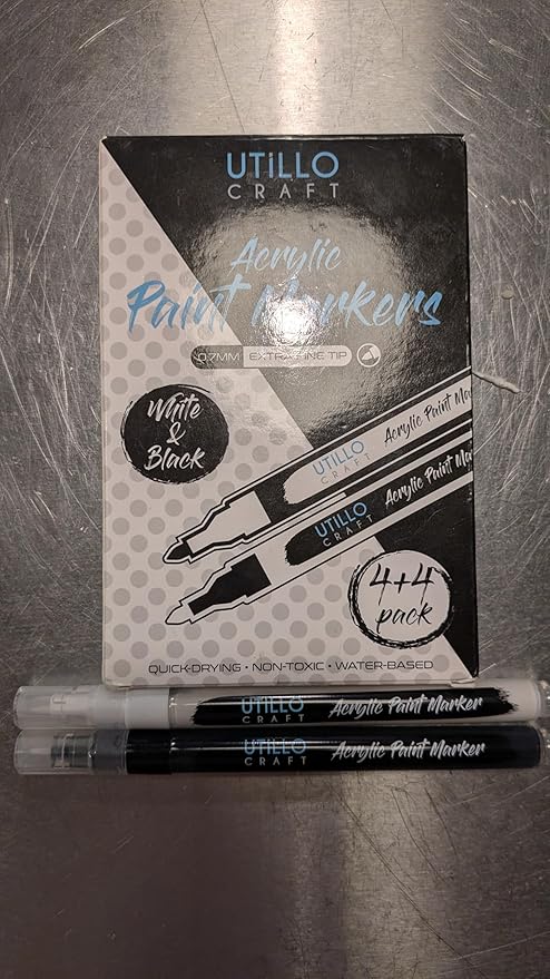 White+Black Paint Pen (8-Pack) Extra Fine Tip Made in Japan | Bold Color+100% Coverage | For Rock, Wood, Glass, Paper, Fabric, Canvas, Metal and More! | 0.7mm Paint Pens | Acrylic Paint Pens