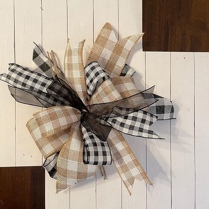Burlap Ribbon Wired, Farmhouse Buffalo Plaid Ribbon Rustic Fabrics for Gifts Wrapping DIY Crafts Floral Bows Wreath Making Party Supplies Holiday Home Decoration, 2.5 Inch x 10 Yards