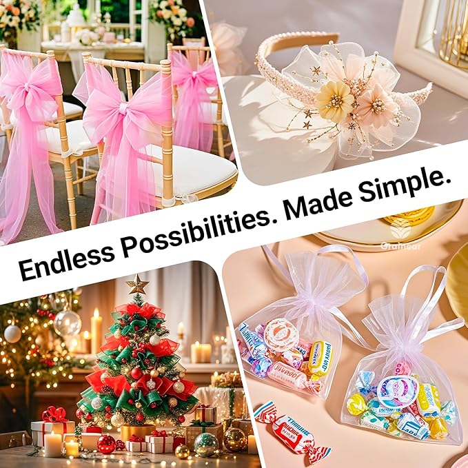 Hunter Green Crystal Organza Fabric – 16" x 5 Yards Lightweight Sheer Tulle for Bows, Tutus, Table Runners, Gift Wrapping, Crafts & DIY Sewing (Folded Package)