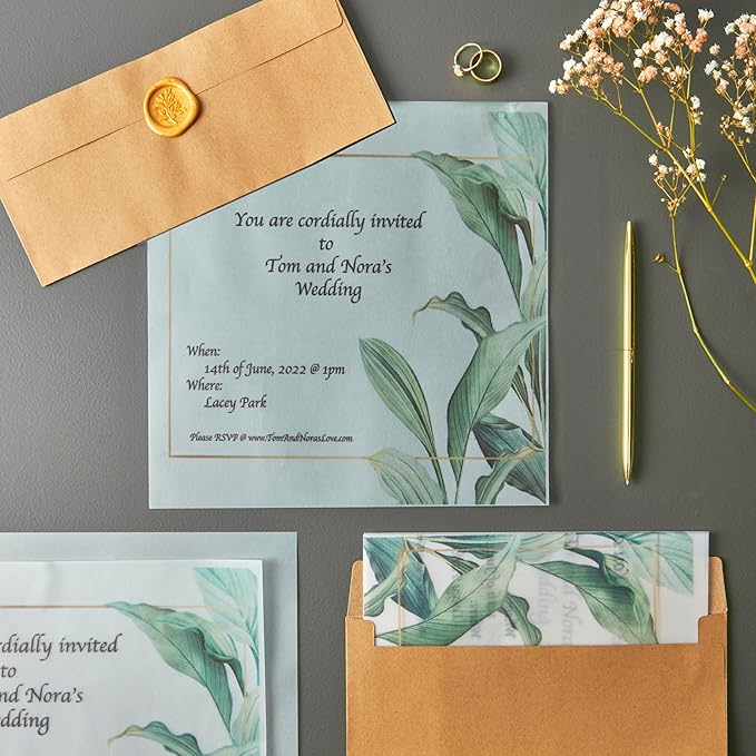 Translucent Vellum Sheets - 100 Sheets, 12 x 12 in, White - 93gsm/63lb Tracing Paper for Drawing & Invitation Paper - Transparent Craft Overlays