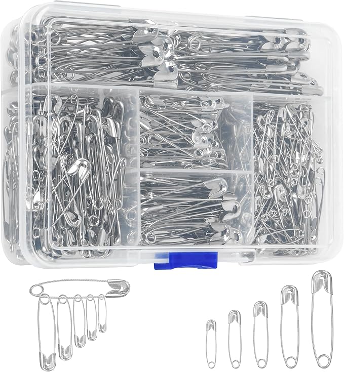 520 Pack Safety Pins, Assorted Size Bulk Silver Sewing Pins, Small & Large Heavy Duty Safety Pins for Clothes, Sewing, Art Crafts Supplies, Rust-Resistant Nickel Plated Steel