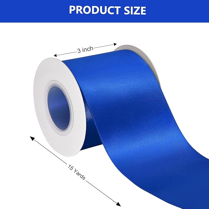 Royal Blue Satin Ribbon 3 Inch X 15 Yards Solid Color Double Faced Ribbons Perfect for Crafts Wedding Decor Bow Making Arts Sewing and More