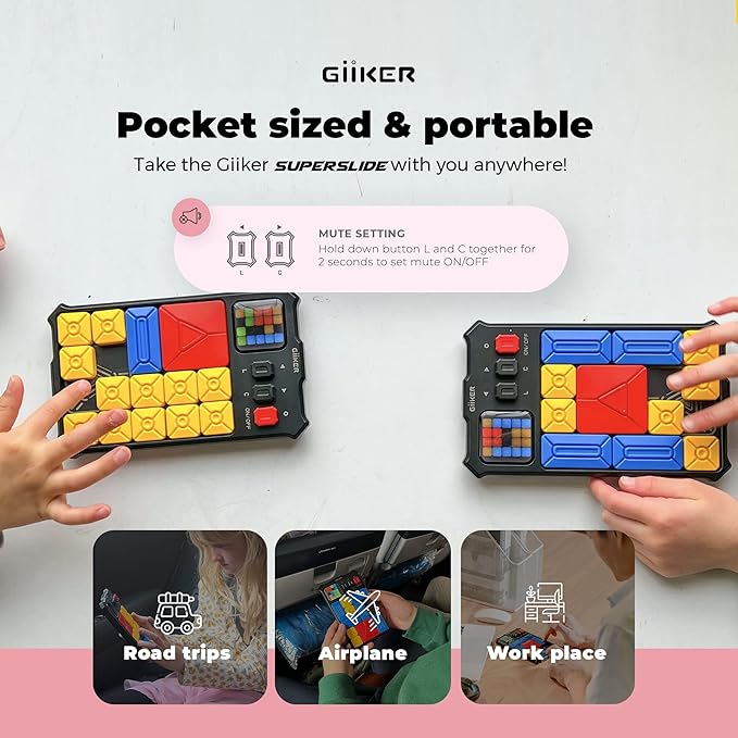 GiiKER Super Slide Puzzle Games, Original 500+ Challenges Brain Teaser Puzzle, Toys for Kids, Travel Games Birthday Gifts Easter Basket Stuffers for Boys Girls, Activities for Road Trips-Baby Pink
