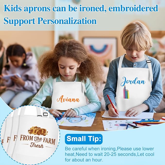36 Pack Kids Apron bulk with 2 Pockets Adjustable Chef Art Apron Kids Painting Aprons for Cooking Baking Painting Crafting Grilling Activity（White）