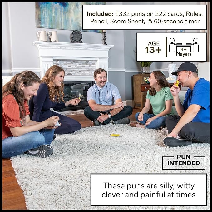 Pun Intended Party Game for Pun Lovers - Hilarious Game Night Card Game for Friends & Family
