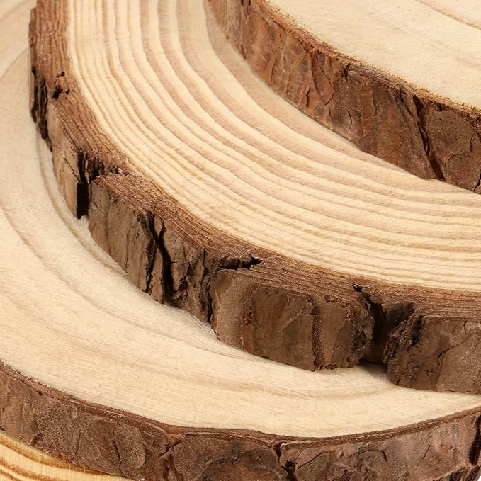JEUIHAU 8 PCS 7-8 Inches Natural Wood Slices with Holes, Unfinished Predrilled Wooden Circles Tree Bark Slice, Blank Wooden Log Circles for DIY Crafts, Arts Wood Slices, Christmas Ornaments