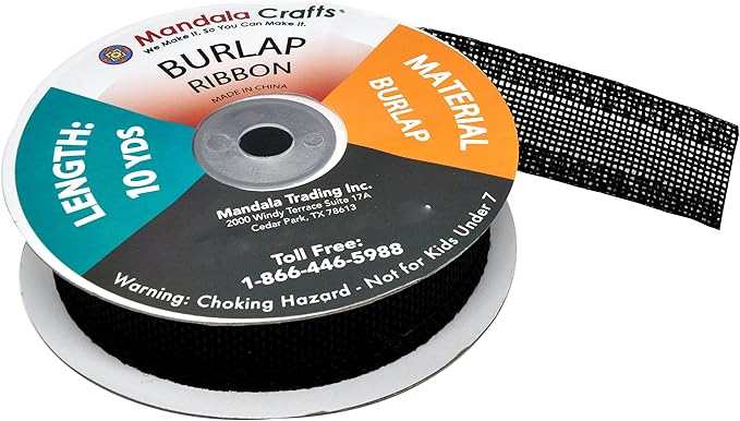 Mandala Crafts Black Burlap Ribbon 1 Inch Wide Jute Ribbons for Crafts - 20 Yds Roll Rustic Burlap Wrap Trim Ribbons for Wreaths Bows Wedding Party Decoration