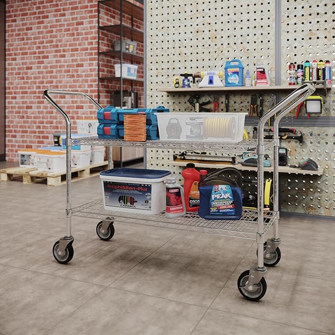 18" W x 42" L x 36" H Chrome Heavy Duty Utility Cart | 2-Tier | NSF Commercial Storage Rack Mobile Unit | Storage and Mobility Solution for Your Business