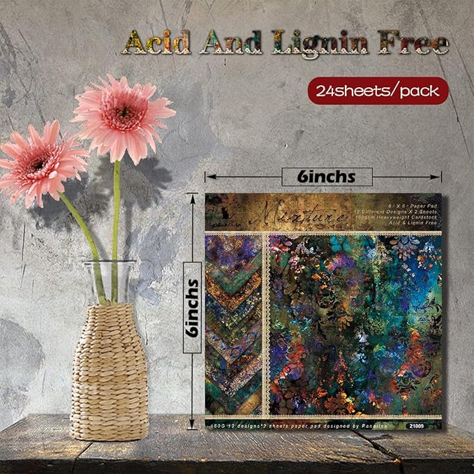 Scrapbook Paper Pad, 24 Sheets Mixture Colored Paper, 6"×6” Holiday Pattern Cardstock Paper Assorted Colors, Scrapbooking Supplies Paper for Junk Journal Craft DIY Photo Album Cottagecore Room Décor
