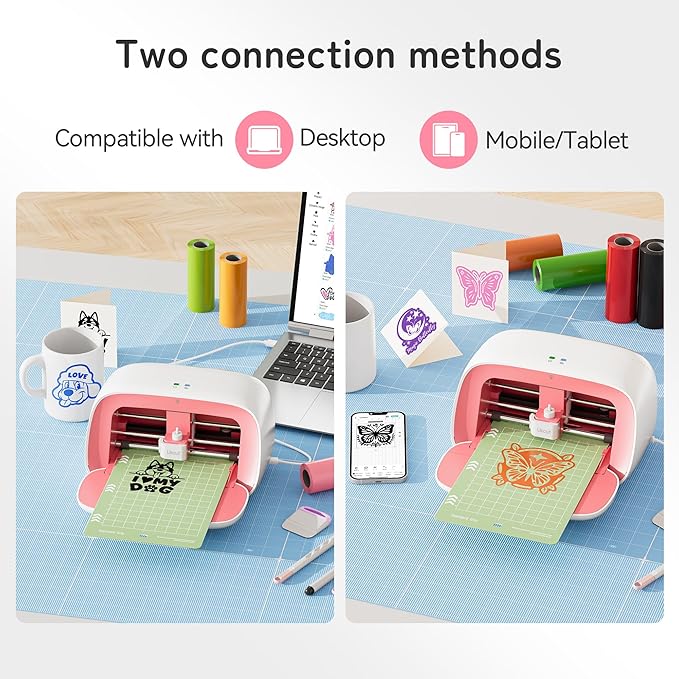 Likcut Vinyl Cutter Machine, Upgrade Cutting Machine Glee S501 for DIY Joy, Portable Smart Cutting Tool for Crafter, Sticker Decal Maker Printing for Family & School Fun Projects and Decorations, Pink