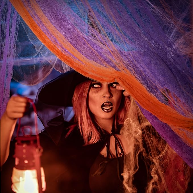 Boao Halloween Cheese cloth 84.65 x 590.55 Inch White Orange and Purple Cheesecloth Roll for Crafts Large Cotton Muslin Gauze Fabric for Halloween Outdoor & Indoor Spooky Decoration