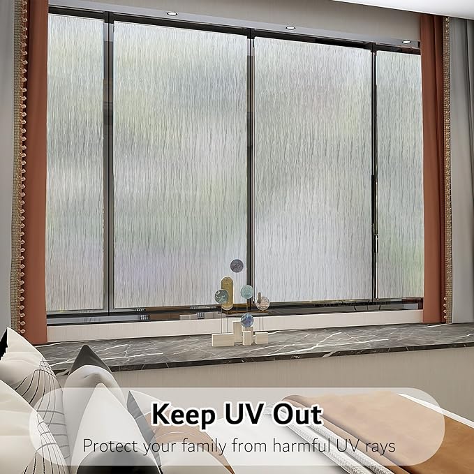 VELIMAX Frosted Window Privacy Film Non Adhesive Window Cling Removable Glass Covering Clear Water Opaque Window Film for Home Anti UV 17.7x118 inches