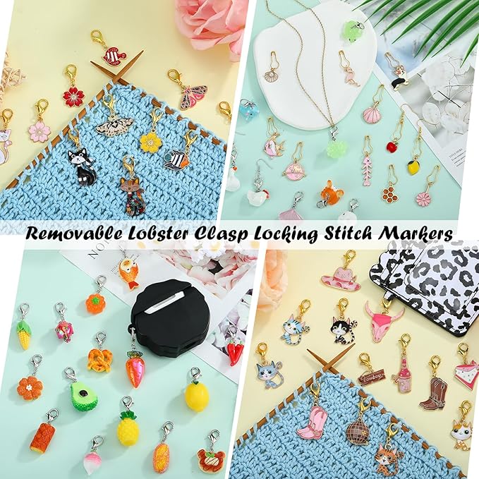 BEEFLYING 20Pcs Cute Mixed Pink Stitch Markers, Alloy Enamel Knitting Stitch Marker Charms Pendants for Sewing Crocheting and Knitting