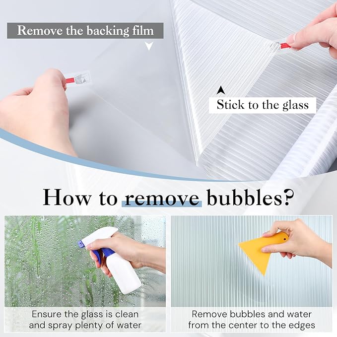 Haton Reeded Glass Window Privacy Film, Frosted Glass Window Film, Static Cling UV Blocking Stickers, Decorative Removable Cover for Bathroom Door Office, Non Adhesive 23.6" x 157.4"