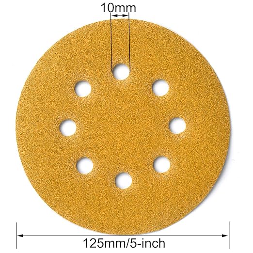 5-Inch 8-Hole Hook and Loop Sanding Discs 120-Grit Random Orbit Sandpaper, 100-Pack