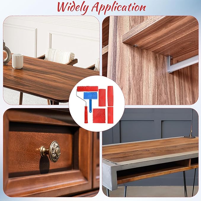 6 Pcs Wood Grain Tool, Soft Rubber Wood Graining Tool with Handle, Natural Woodgrain Maker for Wall Room Art Paint Decoration
