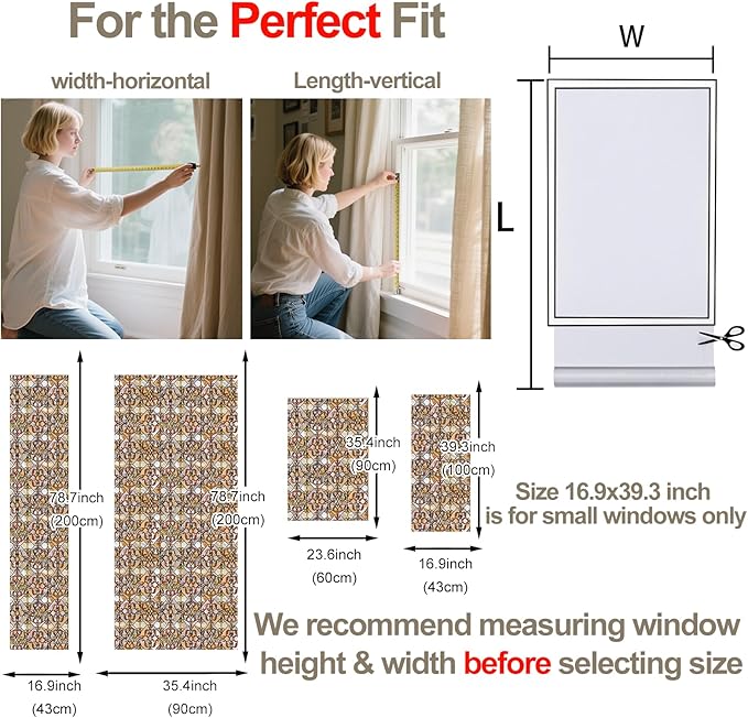 3D Stained Glass Window Privacy Film, Heat Control UV Blocking Static Cling Decorative Window Film for Bathroom,Front Door,Home Non Adhesive 16.9 x 39.3 inches Golden Filigree