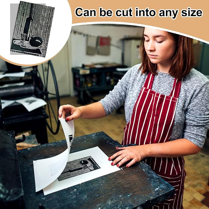 Yeaqee 1 Pc Linoleum Block Rubber Carving Block Soft Linocut Blocks Large Linoleum Sheet Unmounted Lino Plates for Engraving Art Project Printmaking Artist Studio Supplies (8 x 10 Inch,Gray)