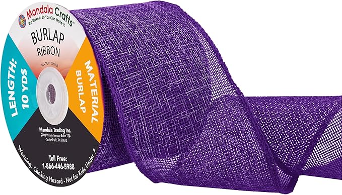 Mandala Crafts Purple Burlap Ribbon 3 Inches Wide Jute Ribbons for Crafts - 20 Yds Roll Rustic Burlap Wrap Trim Ribbons for Wreaths Bows Wedding Party Decoration