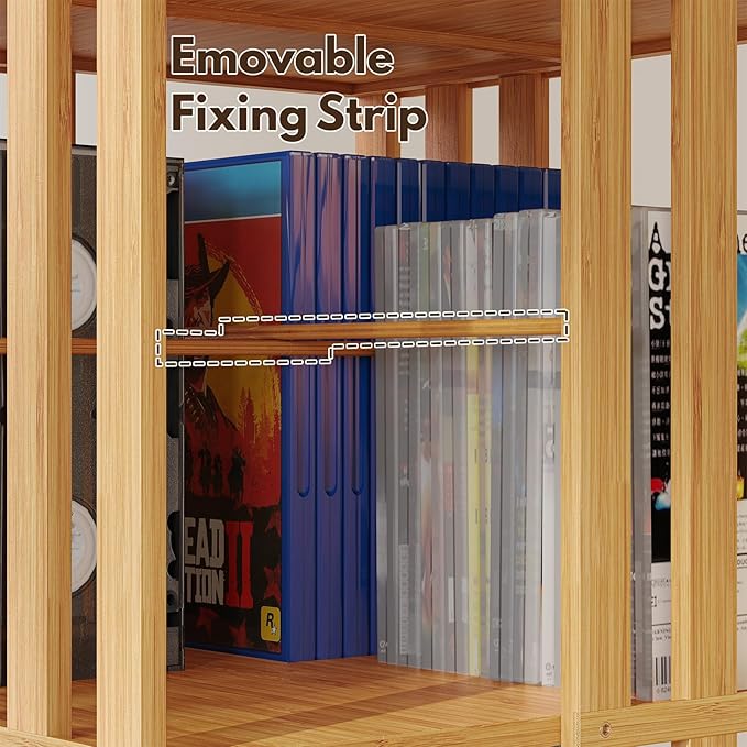 XIMN 360° Rotating Bamboo CD/DVD Shelf - 6-Tier Space-Saving Media Storage Cabinet for Movies, Organizer with Super Compact Design (Nature, 4 Tier)