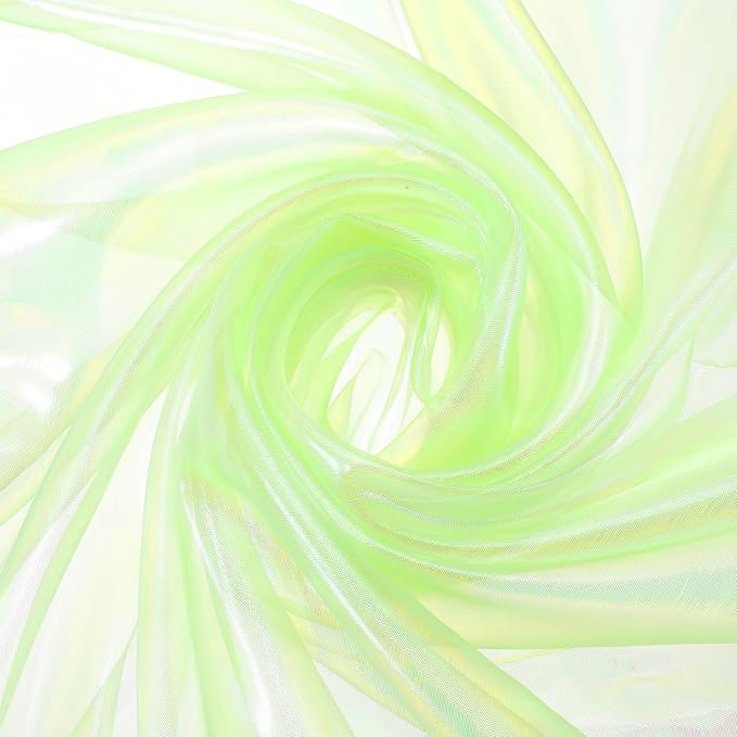 MECCANIXITY Iridescent Sheer Organza Fabric, 2 Yards x 59 Inches Solid Laser Holographic Shiny Fabric Organza Cloth for Wedding, Curtains, Costume, Photo Background, Bright Yellow