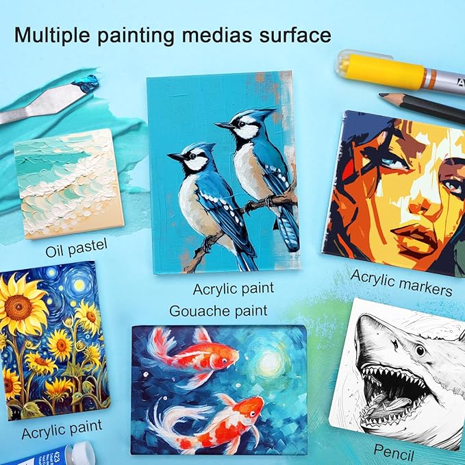 AUREUO Mini Stretched Canvas - 3x4 Inch/24 Pack - 2/5 Inch Profile Small Square Canvas - Gift Set Bulk Pack Canvases for Acrylic Painting & Craft