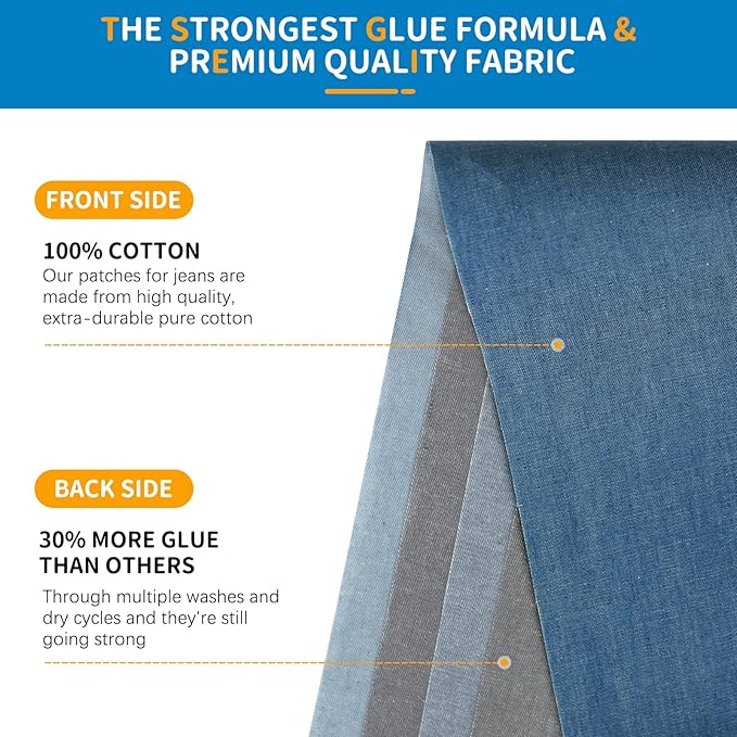 HTVRONT Iron on Patches for Clothing Repair 4 Rolls - Denim Patches for Jeans Kit 4" by 20", 4 Rolls of Iron On Denim Patches for Jeans Inside & Clothing Repair (Four Colors)