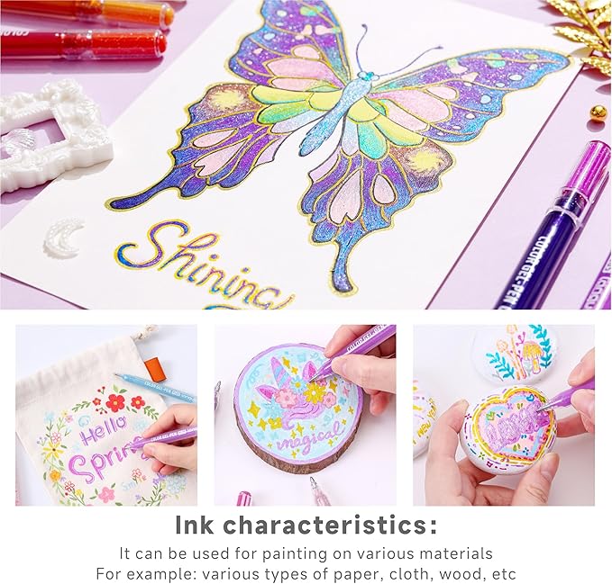 72 Color 1.0mm Glitter Markers for Adults Painting, Christmas Card Drawing, Birthday Blessing Graffiti, Art Bookkeeping DIY Pen