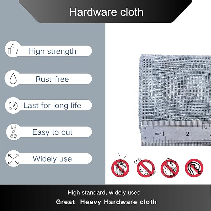 1/8 inch Galvanized Hardware Cloth Wire Mesh Screen Roll (16in x 10ft)