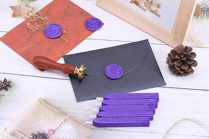 Yoption 5 Pieces Purple Sealing Wax Sticks, Antique Totem Fire Manuscript Wax Seal Sticks with Wicks for Wax Seal Stamp (Purple)